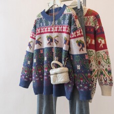 实拍大码设计感民族风毛衣女春季新款新年本命年针织百搭显瘦上衣