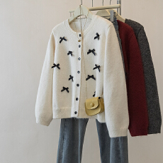 批发<b class='q'>实拍</b><b class='q'>大码</b>立体蝴蝶结针织开衫2026春季新款时尚减龄百搭毛衣外套