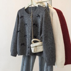 批发<b class='q'>实拍</b><b class='q'>大码</b>立体蝴蝶结针织开衫2026春季新款时尚减龄百搭毛衣外套