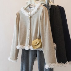 实拍大码木耳边撞色接拼长袖衬衫2026春季新款减龄显瘦百搭上衣女