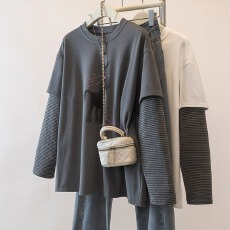 批发实拍大码女装2026早<b class='q'>春</b>新款设计感减龄拼接假两件遮肚显瘦百搭上衣