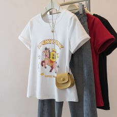 批发实拍实价大码2026马年红色圆领印花本命年正肩短袖T恤女春<b class='q'>夏</b>新款