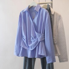 批发实拍大码设计感洋气衬衫女2026春季新款胖mm收腰显瘦减龄百搭上衣