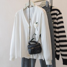 批发实拍<b class='q'>大码</b>刺绣V领针织<b class='q'>开衫</b>外套女春季新款胖mm显瘦设计感百搭上衣