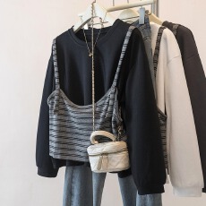 批发实拍大码洋气显瘦拼接T恤女春季新款胖mm设计感假两件百搭上衣