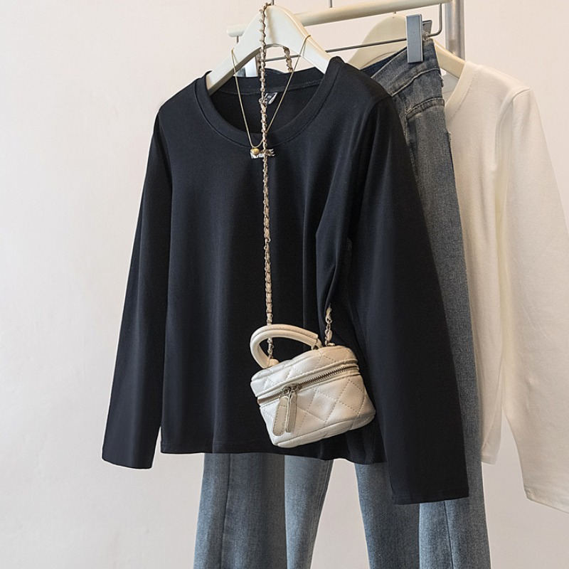 실사 빅 사이즈 여성 의류 외국 가스 연령 감소 긴팔 티셔츠 2026 봄 새로운 슬림해 보이는 표지 배 다용도 만나는 맨위