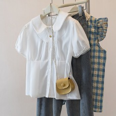 批发实拍大码女装白娃娃领<b class='q'>衬衫</b><b class='q'>短袖</b><b class='q'>T</b><b class='q'>恤</b>2026夏季新款百搭减龄显瘦上衣