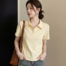 批发设计感POLO领短袖T恤女夏季新款遮肉减龄翻领百搭不规则显瘦上衣