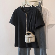 批发大码女装烫钻圆领正肩短袖t恤女2026夏季新款显瘦减龄百搭上衣