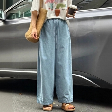 批发大码女装法式蓝色九分牛仔<b class='q'>裤</b>2026夏季新款宽松高腰显瘦直筒阔腿<b class='q'>裤</b>