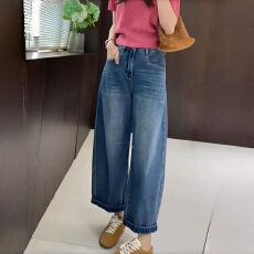 批发大码女装复古九分牛仔裤女2026夏季新款百搭显瘦垂感直筒裤阔腿裤