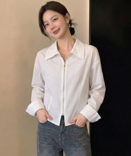 실사 빅 사이즈 여성 의류 가을 새로운 디자인 센스 패션 셔츠 더블 지퍼 품격 슬림해 보이는 연령 감소 다용도 맨위
