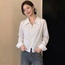 批发实拍<b class='q'>大码</b>女装秋季新款设计感时尚衬衫双拉链气质显瘦减龄百搭上衣