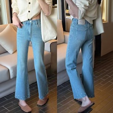 批发大码复古刺绣弹力牛仔裤女<b class='q'>秋</b>季胖mm高腰显瘦直筒薄款微喇叭九分裤