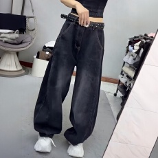 批发大码女装复古美式弯刀牛仔裤2026<b class='q'>秋</b>季胖mm梨形身材高腰显瘦阔腿裤