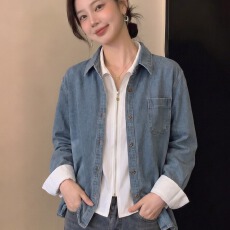 批发实拍牛仔衬衫女2026秋季新款宽松外穿衬衣休闲开衫外套百搭上衣