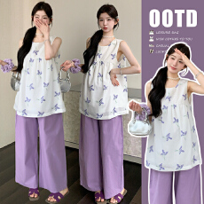 批发实拍xian货 <b class='q'>夏季</b>新款大码背心上衣+阔腿<b class='q'>孕妇裤</b>两件套