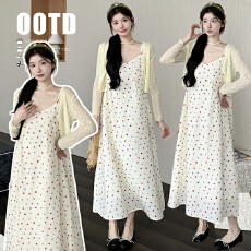批发<b class='q'>实拍</b>xian现 2026夏新品韩版波点洋气度假风吊带裙+防晒开衫两件套