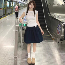 批发2026新款藏青色半身裙女<b class='q'>大码</b>2026新款高腰显瘦a字短裙五分伞裙