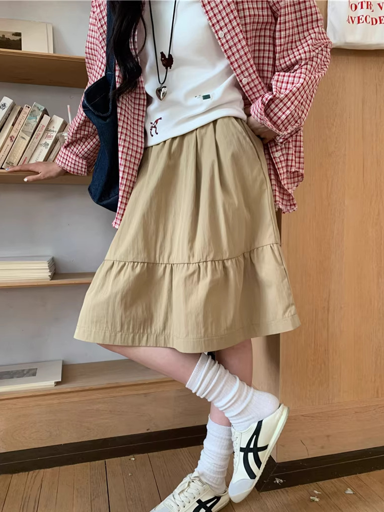 2026 새로운 빅 사이즈 배 종류 몸 지방 mm 디자인 센스 반신 스커트 여성 여름 새로운 하이웨이스트 A라인 스커트