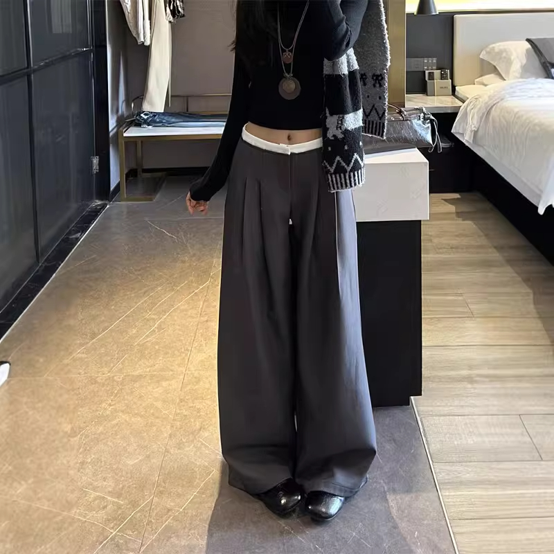 2026 새로운 도루 센스 주름 정장 캐주얼 바지 여성 2026 새로운 하이웨이스트 슬림해 보이는 루즈핏 스트레이트 와이드 레그 팬츠