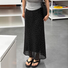 批发2026年新款大码黑色波点鱼尾半身裙女新款胖妹妹显瘦包臀a字长裙