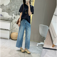 批发2026新款大码夏季薄款直筒牛仔<b class='q'>裤</b>胖mm<b class='q'>弹力</b>小个子九分阔腿<b class='q'>裤</b>