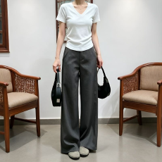 批发<b class='q'>大码</b>灰色复古阔腿西装裤子女款老钱风休闲裤今年流行梧桐裤