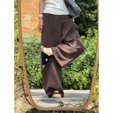 批发梨形身材<b class='q'>大码</b>亚麻阔腿休闲裤夏季薄款老钱风高腰宽松显瘦裤子