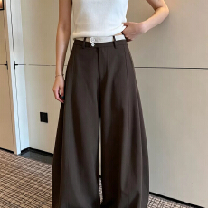 批发2026秋季新款早秋撞色腰头阔腿裤<b class='q'>女</b>高腰垂感宽松休闲裤弯刀裤