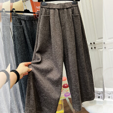 批发高端欧货毛呢2025冬季新款松紧高腰休闲直筒裤女小个子九分阔腿裤
