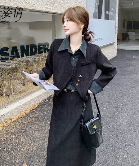 고급 센스 코듀로이 재킷 반신 치마 세트 여성 2026 가을 새로운 관대 한 점잖은 착용 가져 가라. 두 조각 치마