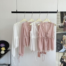 批发im向 中古洛可可~莱赛尔混纺肌理感灯笼袖上衣女轻薄透气蕾丝<b class='q'>小衫</b>