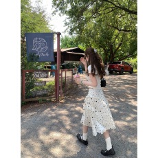 批发【3.26晚8点】im向 灵动剪裁~72莱赛尔植绒波点不规则荷叶<b class='q'>半身裙</b>