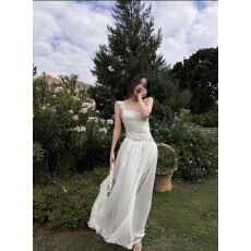 批发Lattitude/杨小鹭 amber light 拼接大露背绑带<b class='q'>蕾丝</b>吊带连衣长裙