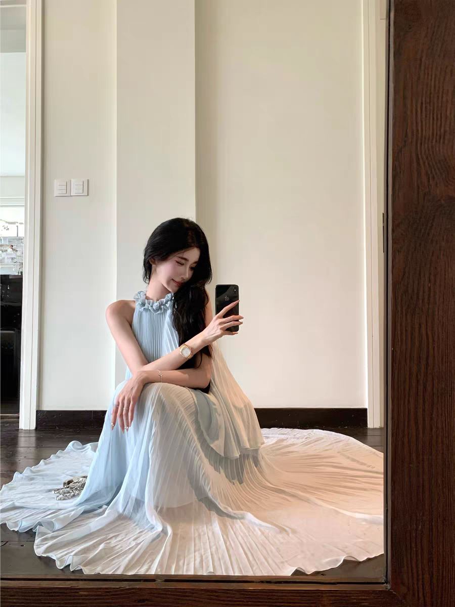 신제품 85 접기 하늘색 줘 너 쉬폰 세트 barb chill 행침 목 맨위 쉬폰 블라우스 길다 반 스커트