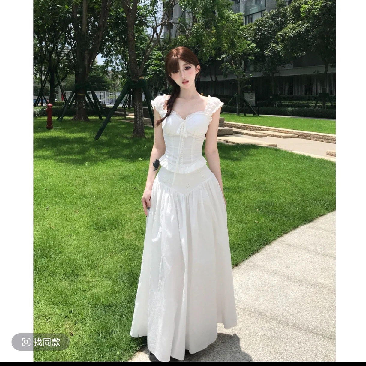 달빛 화이트 티 디자인 센스 여름 치마 세트 하이웨이스트 A라인 스커트 품격 작은 대중 치마 n