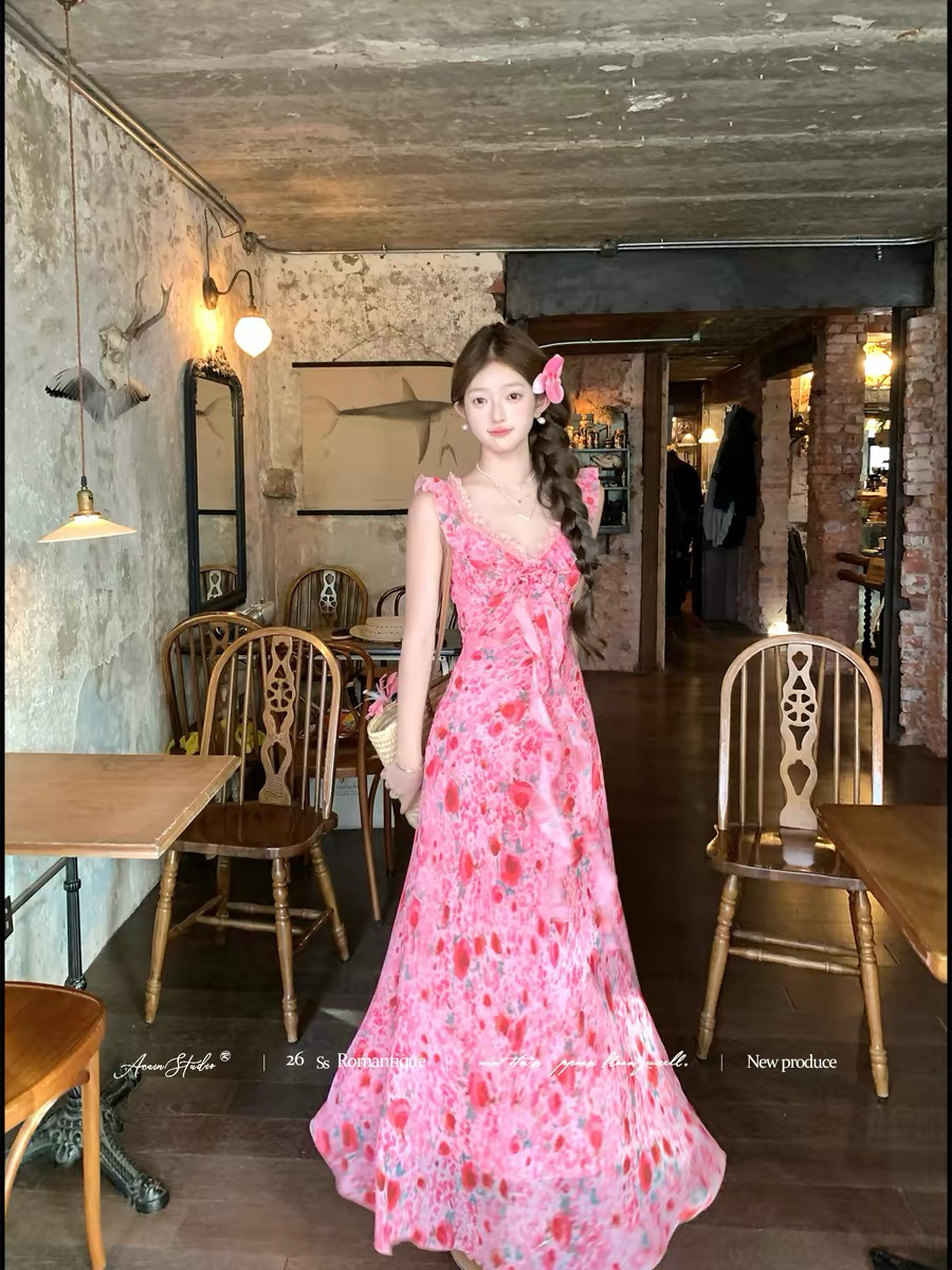 acaine5 17 20 00 95 할인 와일드 라스베리 집시 밝은 휴가 바람 장미 슬립 롱 스커트