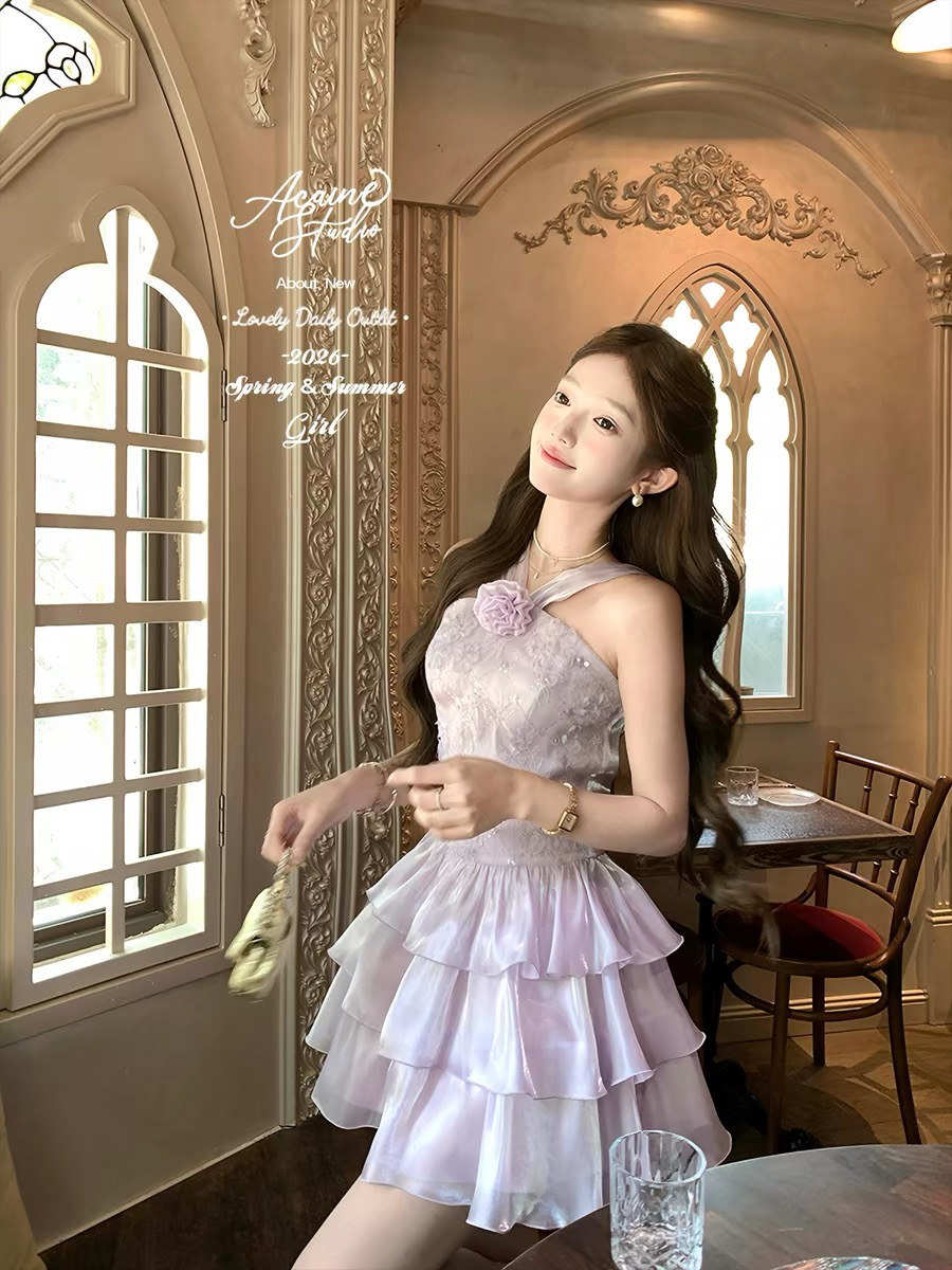 acaine5 17 20 00 95 할인 안개 보라색 발레 천 금빛 바람 행침 목 스팽글 레이스 드레스