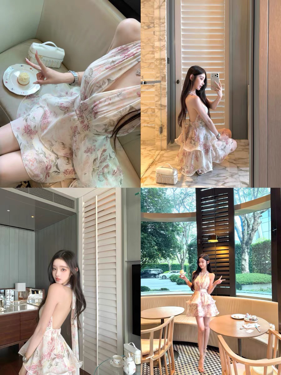 okmashop 05.18 20 00 신제품 서있는 마이너스 15 행침 목 여성 드레스 섹시함 꽃무늬 치마
