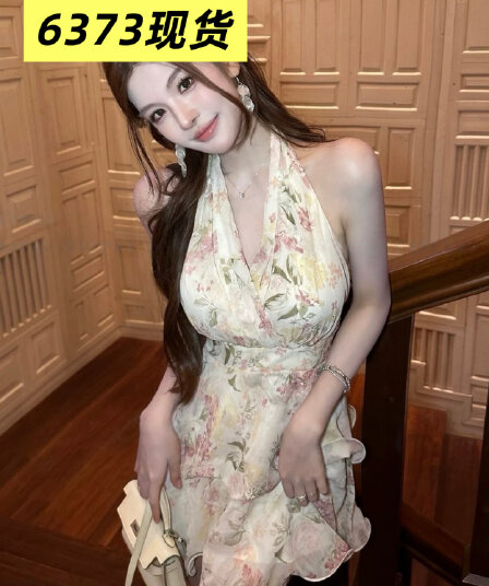 여름 프롤로그 요정 휴가 바람 이중층 프릴 꽃무늬 행침 목 드레스