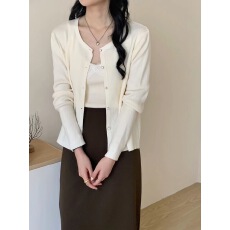 批发甜辣<b class='q'>套装</b>女内搭蕾丝边背心吊带春秋季珍珠扣针织开衫短外套两件套