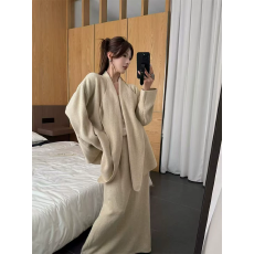 批发韩版针织开衫外套<b class='q'>宽松</b>中长款套装女2025年秋冬慵懒风设计感两件套