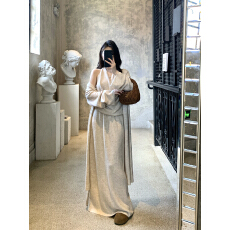批发WITHMXBOOM灰灰家软糯针织衫挂脖上衣+百搭长款<b class='q'>半身裙</b>两件套女秋