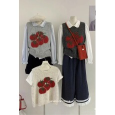 批发韩系圆领西红柿<b class='q'>图案</b>针织<b class='q'>背心</b>女2025初秋新款叠穿无袖毛衣马甲上衣