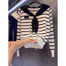 批发今年新款2025秋季新品海军风条纹针织衫女长袖披肩设计大码显瘦