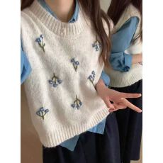 批发复古刺绣软糯毛衣<b class='q'>马甲</b>女套头宽松短款春秋冬内搭叠穿针织<b class='q'>背心</b>上衣