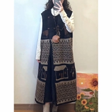 批发中长款日系复古针织毛衣<b class='q'>马甲</b>裙女新款秋冬季叠穿提花加厚<b class='q'>背心</b>