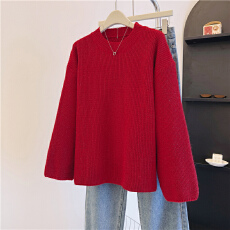 批发红色亮丝100%美丽诺羊毛衫女2025秋冬欧货<b class='q'>高端</b>加厚慵懒打底毛衣