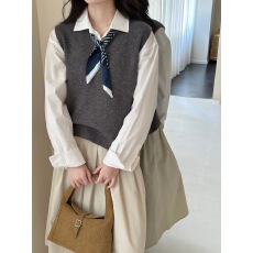 批发2025春秋新款韩系学院风V领<b class='q'>背心</b><b class='q'>马甲</b>长袖针织衫女宽松百搭毛衣女